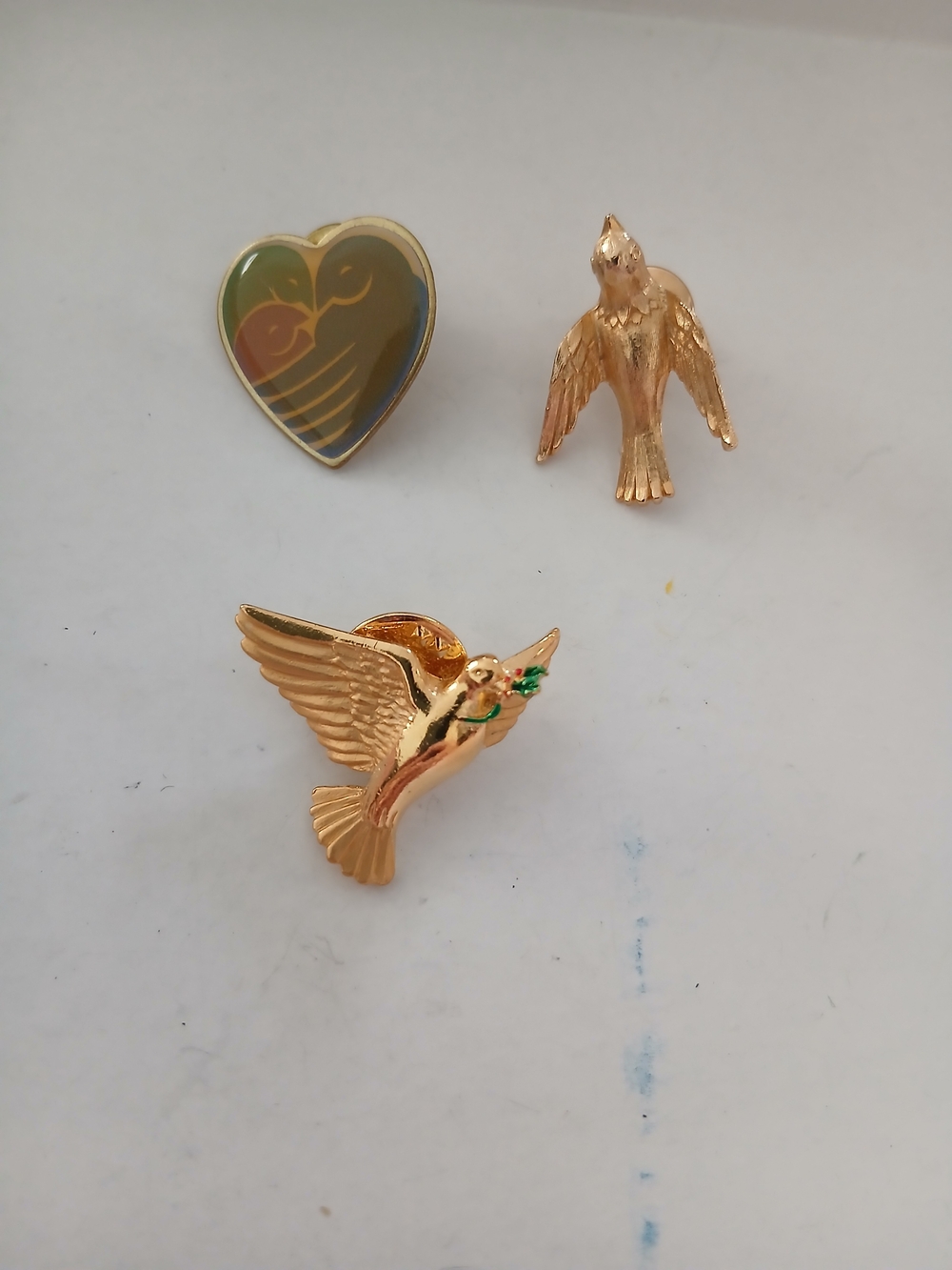 Gold Tone Bird Pin Brooch - Elegant Hummingbird and Dove Set